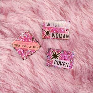 Handmade Witchy Pink Glitter Keychain Pendants